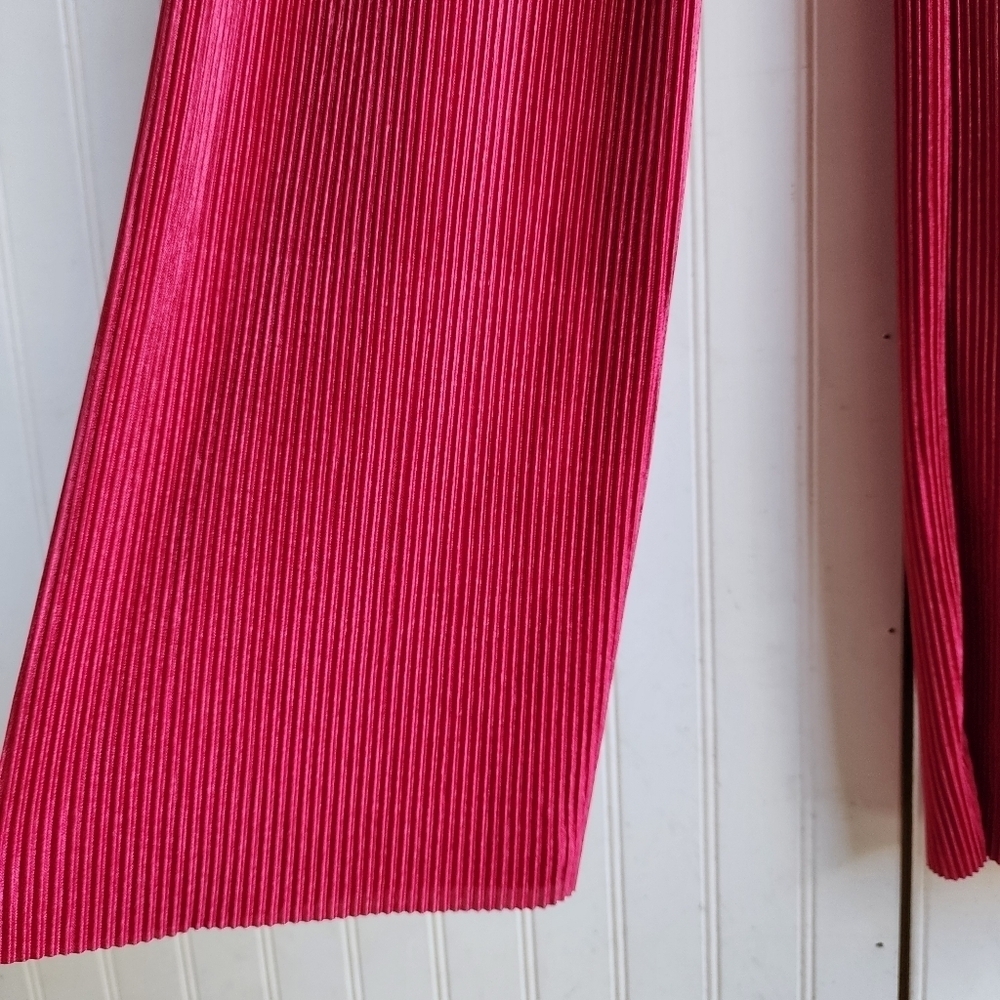 Nicole Miller Womens Ribbed Satin 2pc Set Pants Sleveless Top Hot Pink Sz XS - Picture 7 of 15